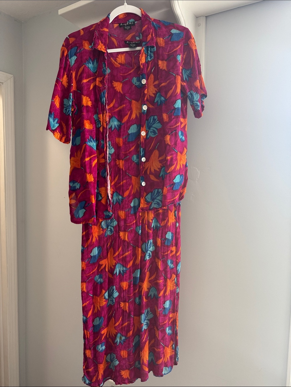 LOTUS Floral Two-Piece Set in Magenta, Teal & Orange